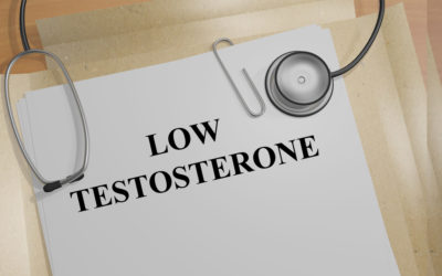 Folder with "low testosterone" printed on front and stethescope lying on top